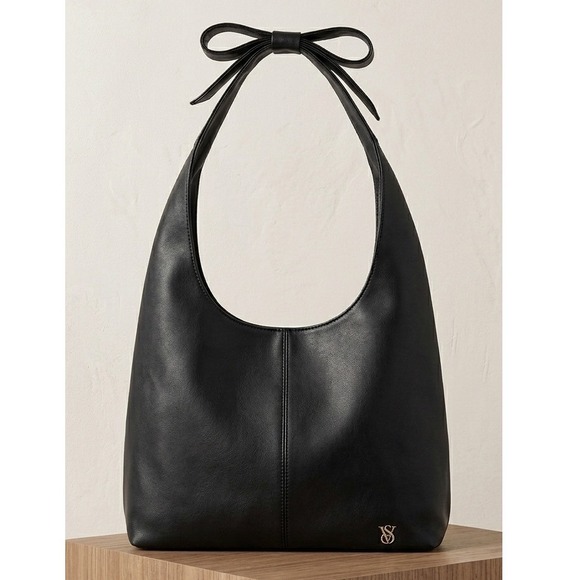 Victoria's Secret Handbags - Victoria's Secret NWT Large Bow Hobo Shoulder Bag Black Chic Coquette Vegan